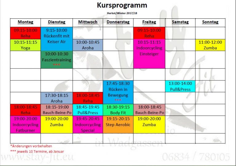 Kursprogramm-2017-18 – STAY-FIT Dein Fitnesstudio In Wadgassen